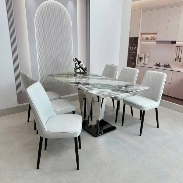 ban an mat da 6 ghe chan inox tam giac hien dai sp12028 1