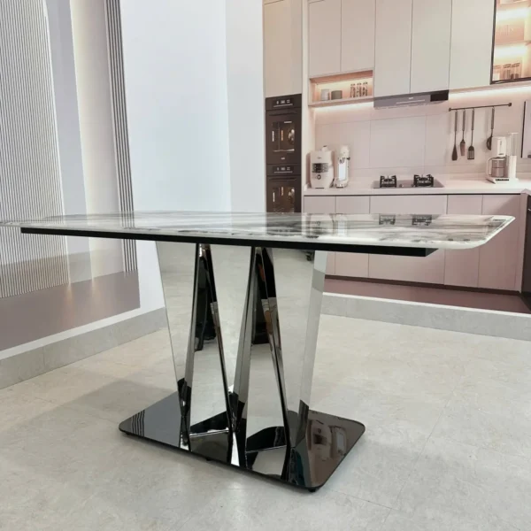 ban an mat da 6 ghe chan inox tam giac hien dai sp12028 2