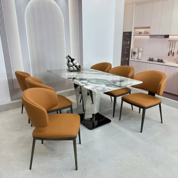 ban an mat da 6 ghe chan inox tam giac hien dai sp12028 3