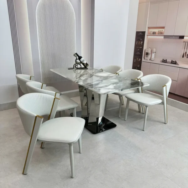 ban an mat da 6 ghe chan inox tam giac hien dai sp12028 5