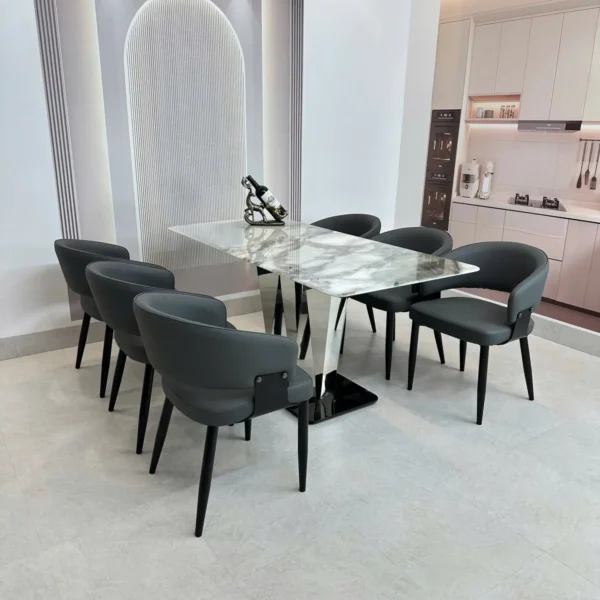 ban an mat da 6 ghe chan inox tam giac hien dai sp12028 6