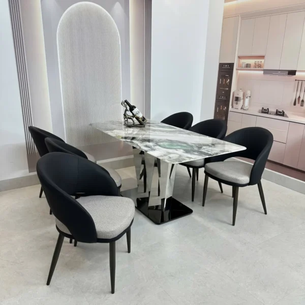 Bàn Ăn Mặt Đá 6 Ghế Chân Inox Tam Giác Hiện Đại - SP12028