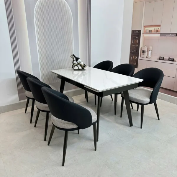 Bàn ăn thông minh mặt đá ceramic, 6 ghế ăn bọc da cao cấp - SP12059