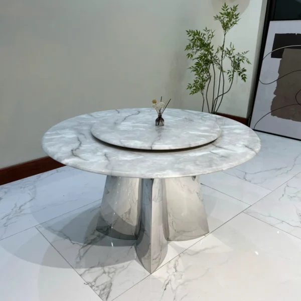 Bàn ăn tròn xoay mặt đá cẩm thạch cao cấp - SP11669