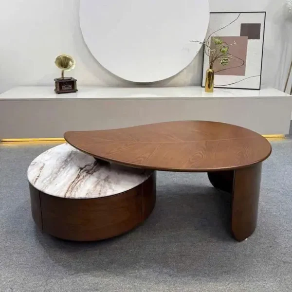 Bàn Trà Đôi Gỗ Phối Đá Tầng Lệch Độc Đáo - SP11405