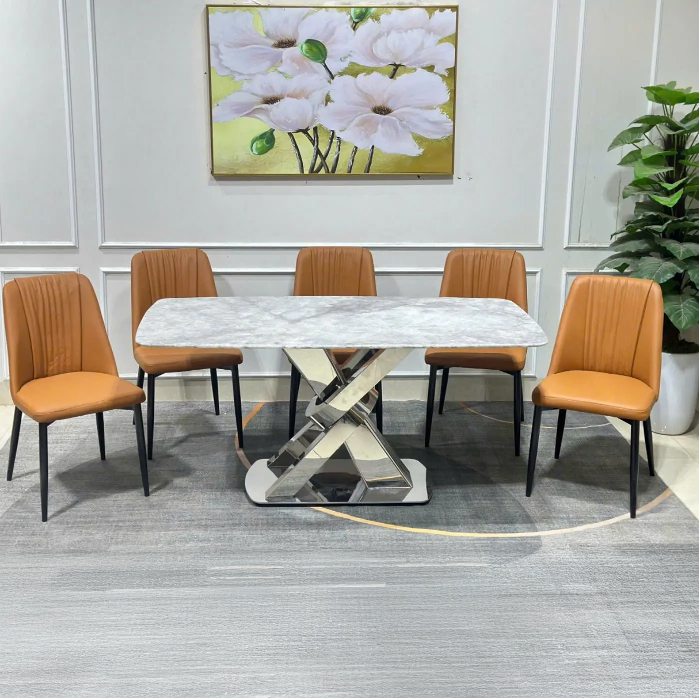 Bộ bàn ăn 6 ghế chân chữ X hiện đại - SP11073 1 Bộ bàn ăn 6 ghế chân chữ X hiện đại - SP11073