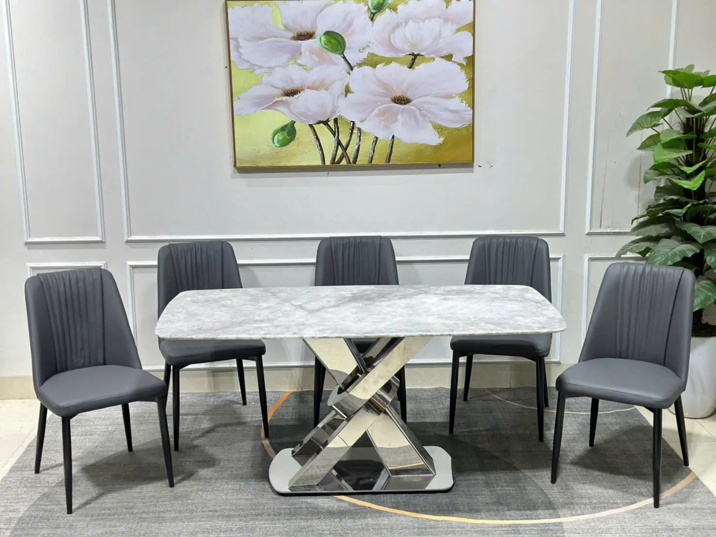 Bộ bàn ăn 6 ghế chân chữ X hiện đại - SP11073 7 bo ban an 6 ghe chan chu x hien dai sp11073