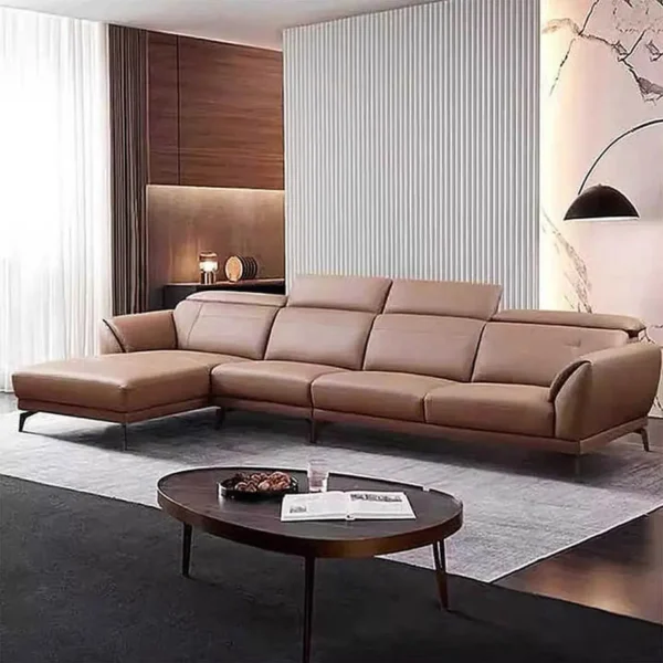 ghế sofa góc bọc da có tựa gật gù hiện đại