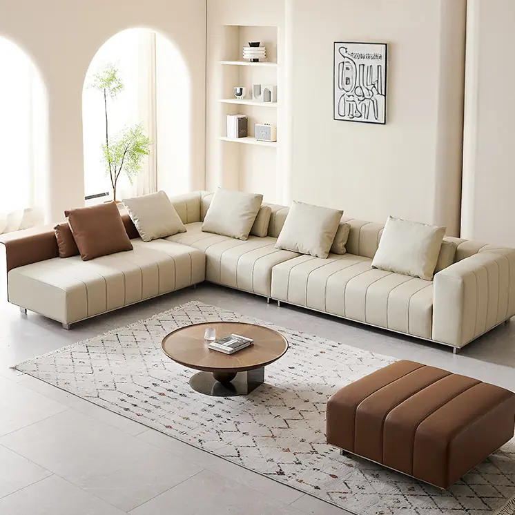 Ghế sofa góc chữ L bọc da hiện đại