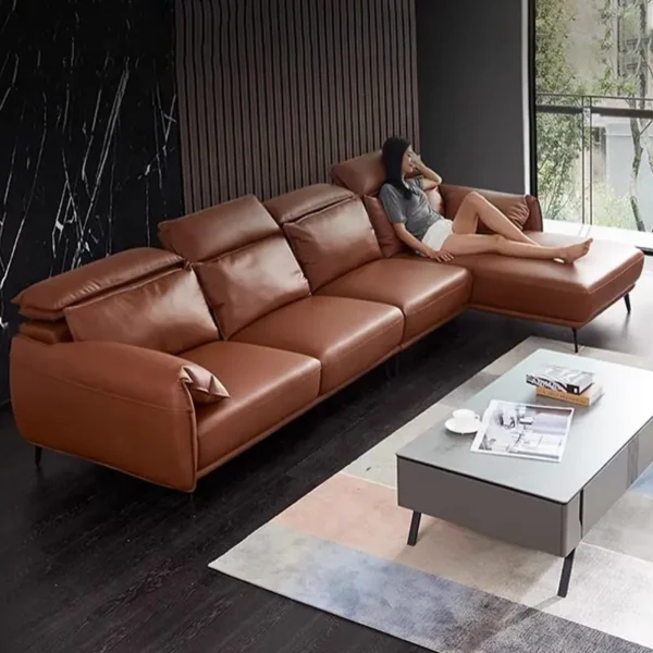 Ghế Sofa góc chữ L bọc da tựa gật gù hiện đại - SP12190
