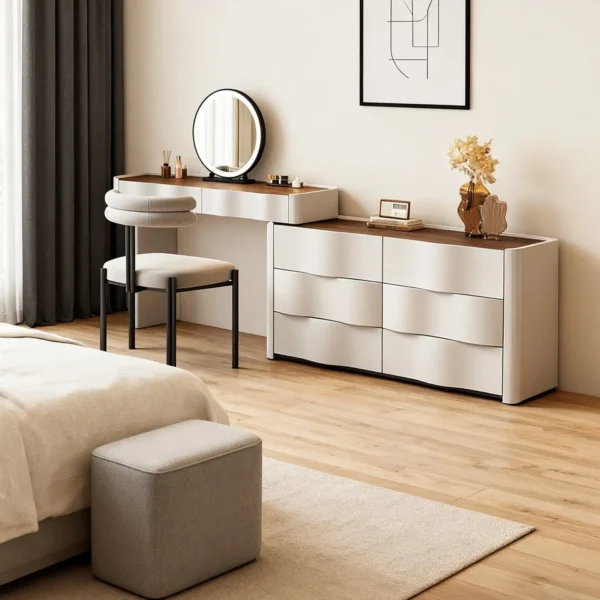 Bàn Trang Điểm Gỗ Tích Hợp Tủ Thiết Kế Uốn Sóng - SP13294