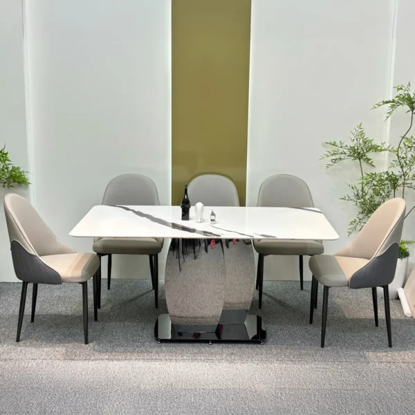 Bộ bàn ăn 6 ghế mặt đá vi tinh thể, ghế bọc da nhập khẩu cao cấp - SP13057