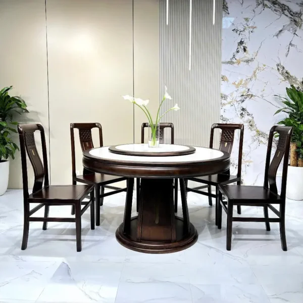 Bộ Bàn Ăn Tròn Gỗ Gụ Nam Phi Nhập Khẩu Cao Cấp - SP13709