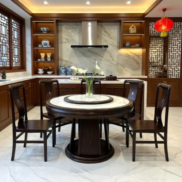 Bộ bàn ăn tròn xoay 6 ghế gỗ gụ nhập khẩu - SP13709