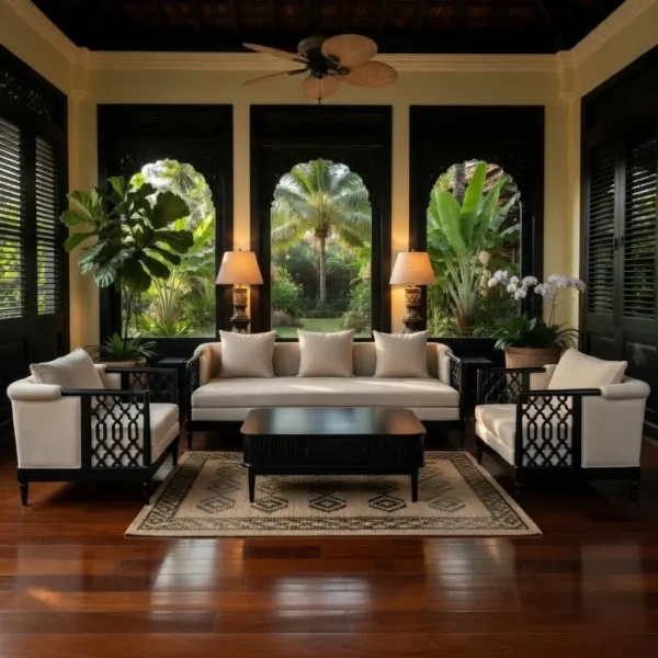 Ghe Sofa Go Dem Boc Vai Phong Cach Indochine Sp13157