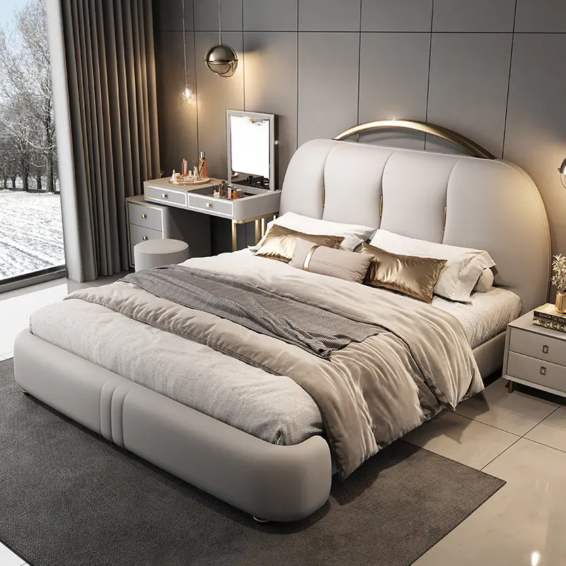 Giường Ngủ Bọc Da 3 Múi Bo Cong Phối Inox Vàng Cao Cấp - SP12585 5 giuong ngu boc da 3 mui bo cong phoi inox vang cao cap sp12585 3