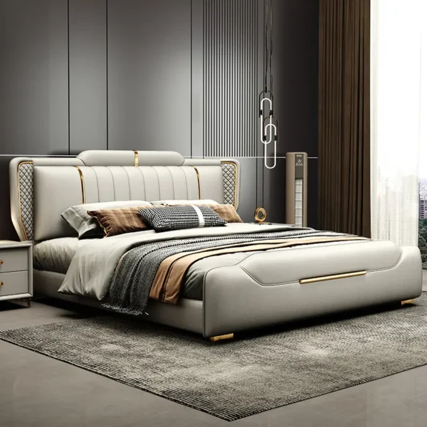 Giường Ngủ Bọc Da Cao Cấp Viền Vàng Sang Trọng - SP12808
