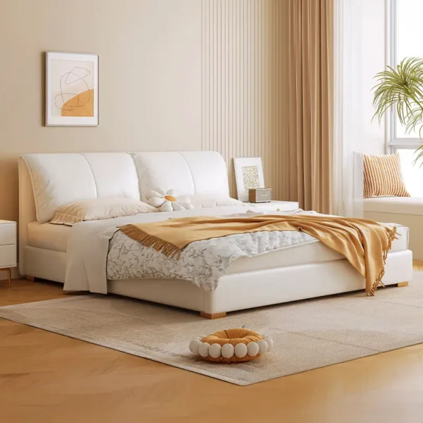 Giường Ngủ Bọc Da Màu Trắng Kem Hiện Đại - SP12716