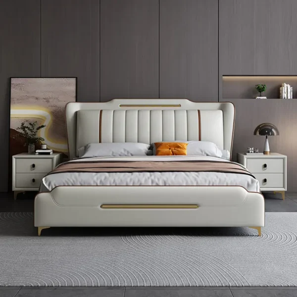 Giường Ngủ Bọc Da Viền Mạ Vàng Cao Cấp - SP13568