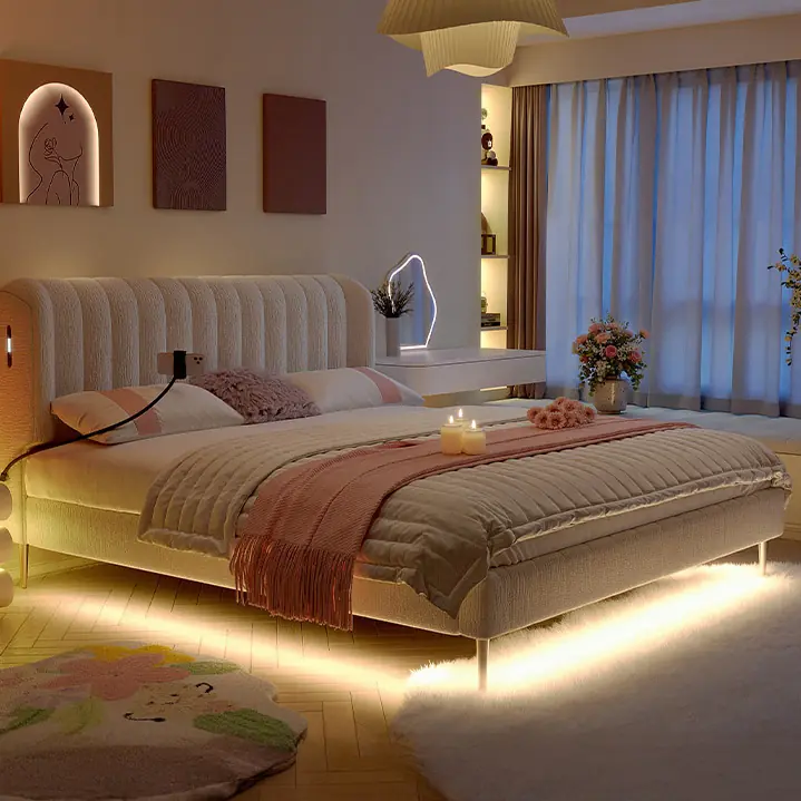 Giường Ngủ Bọc Vải Nhung Rãnh Đứng Thiết Kế Bo Tròn Hiện Đại -SP12632 2 Giường Ngủ Bọc Vải Nhung Rãnh Đứng Thiết Kế Bo Tròn Hiện Đại -SP12632 - Ảnh 2