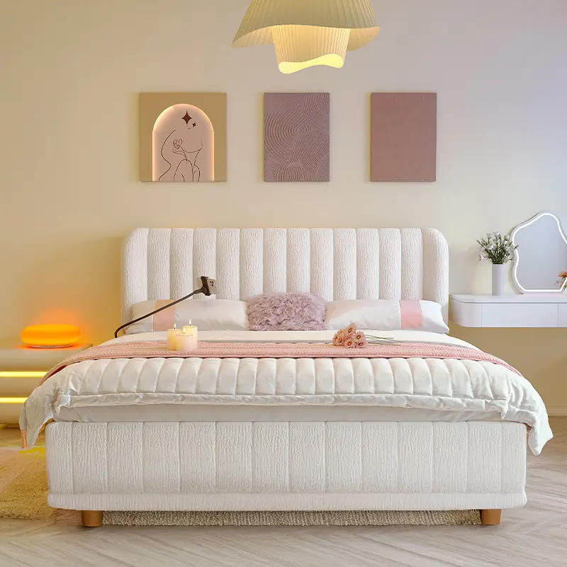 Giường Ngủ Bọc Vải Nhung Rãnh Đứng Thiết Kế Bo Tròn Hiện Đại -SP12632 1 Giường Ngủ Bọc Vải Nhung Rãnh Đứng Thiết Kế Bo Tròn Hiện Đại -SP12632