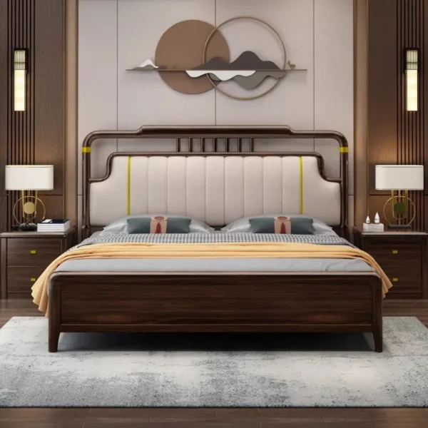 Giường Ngủ Gỗ Có Ngăn Kéo Đầu Giường Bọc Da Cao Cấp - SP12896