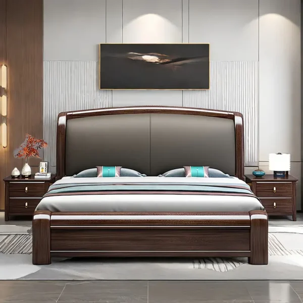 Giường Ngủ Gỗ Có Ngăn Kéo Đầu Giường Bọc Da Cao Cấp - SP12901