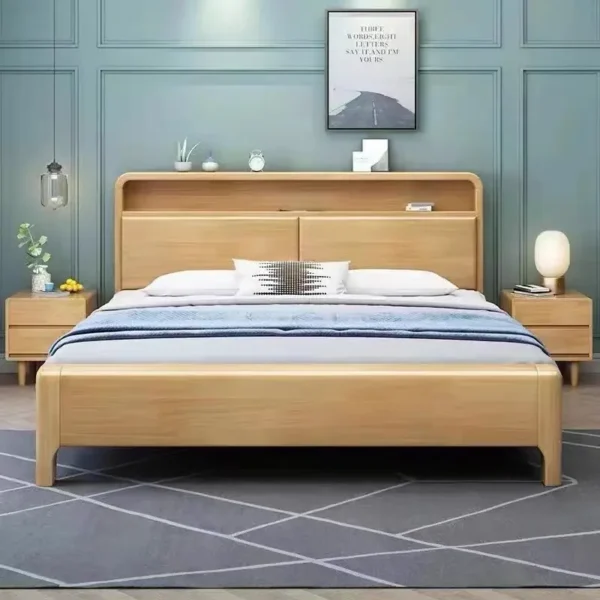 Giường Ngủ Gỗ MDF Bọc Da Thiết Kế Bo Tròn Có Kệ Đầu Giường Hiện Đại - SP12840