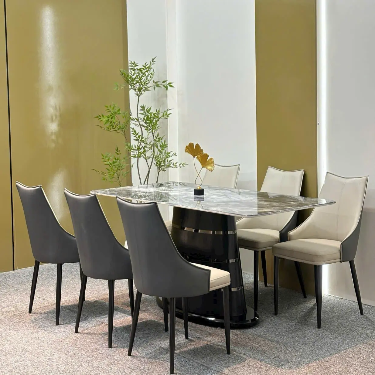 Bàn Ăn Mặt Đá 6 Ghế Chân Trụ Thanh Lịch - SP14299 6 ban an mat da 6 ghe chan tru thanh lich sp14299 2