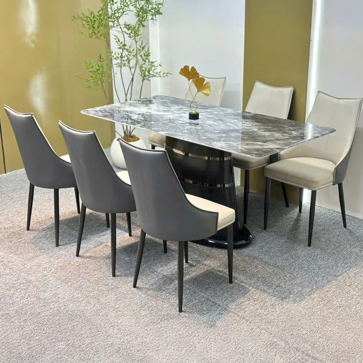 Bàn Ăn Mặt Đá 6 Ghế Chân Trụ Thanh Lịch - SP14299 8 ban an mat da 6 ghe chan tru thanh lich sp14299