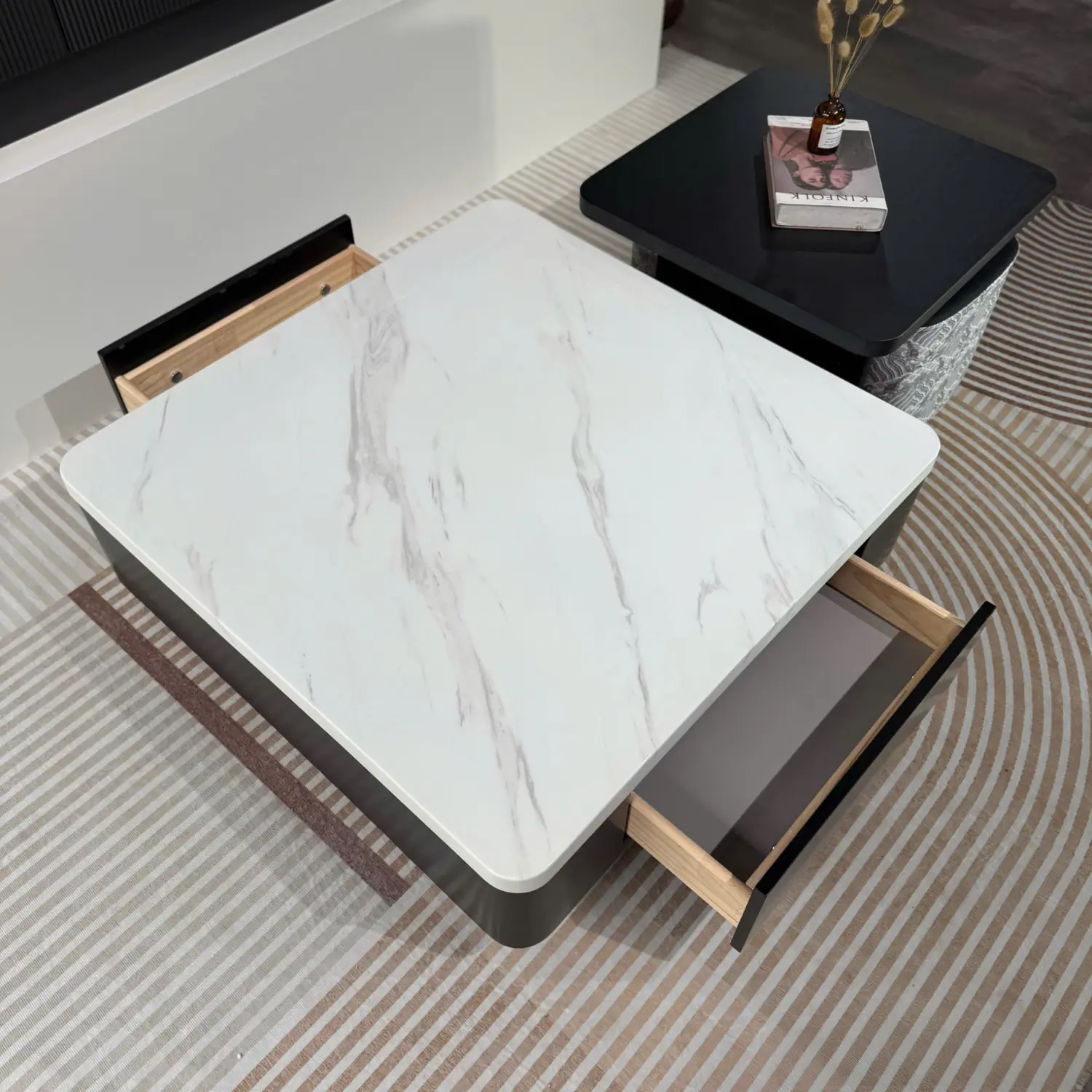 Bàn Trà Đôi Mặt Đá Vuông Phối Đen Trắng Cao Cấp - SP14326 9 ban tra doi mat da vuong phoi den trang cao cap sp14326 1