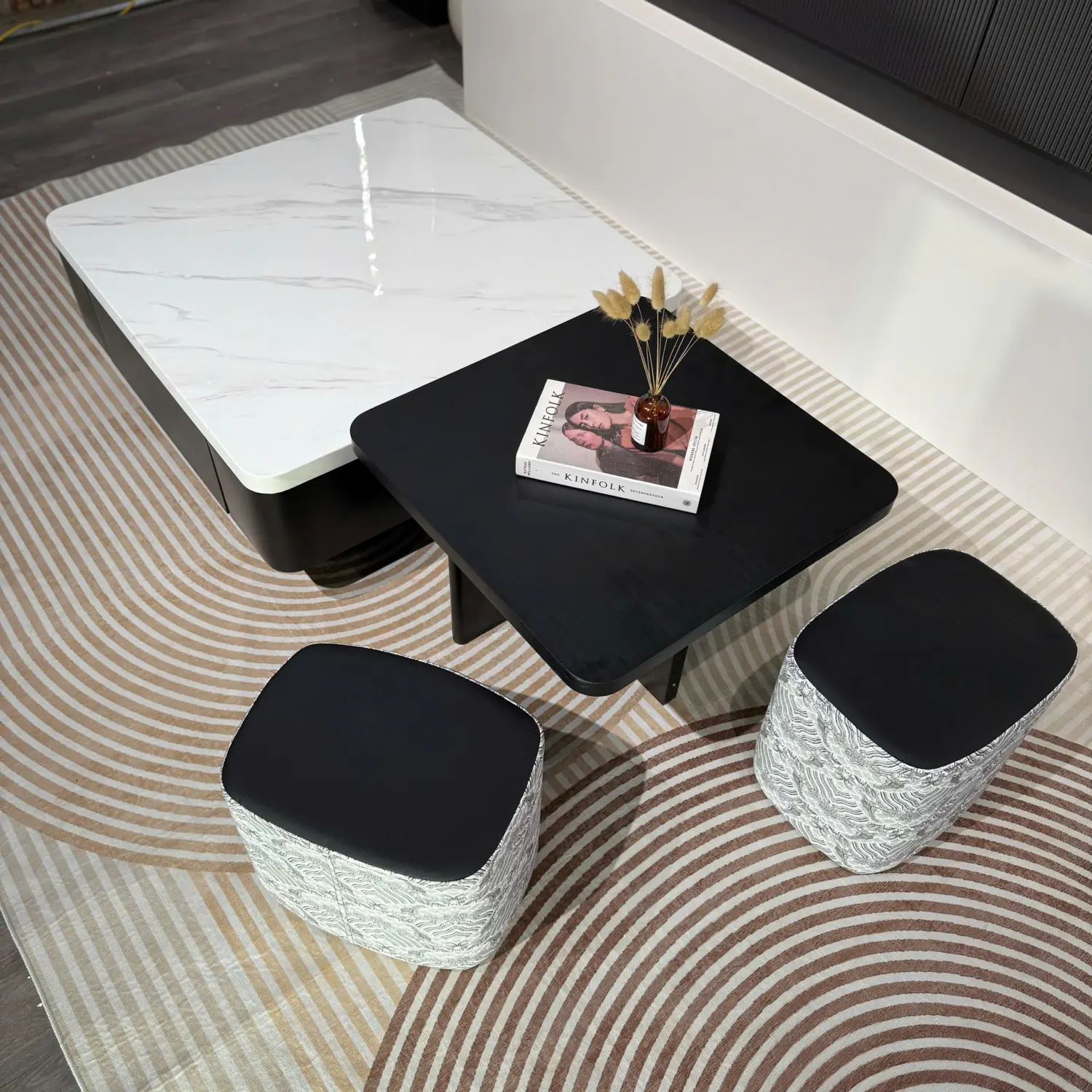 Bàn Trà Đôi Mặt Đá Vuông Phối Đen Trắng Cao Cấp - SP14326 8 ban tra doi mat da vuong phoi den trang cao cap sp14326 2