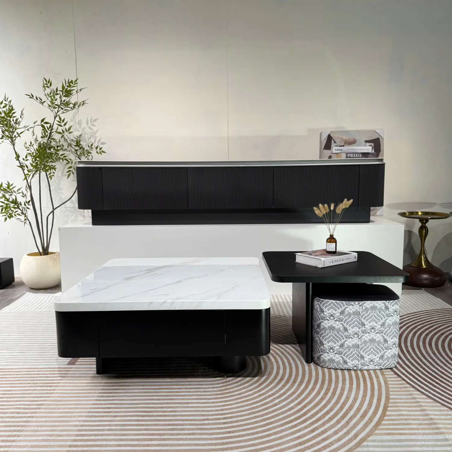 Bàn Trà Đôi Mặt Đá Vuông Phối Đen Trắng Cao Cấp - SP14326 1 Bàn Trà Đôi Mặt Đá Vuông Phối Đen Trắng Cao Cấp - SP14326