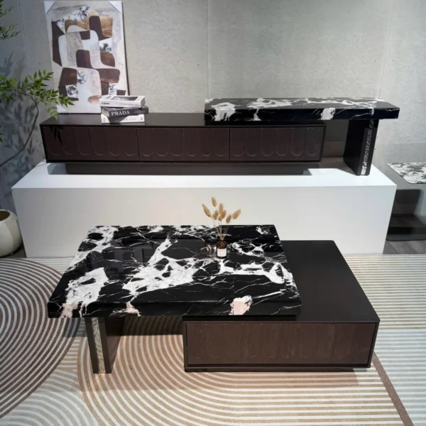 Bàn Trà Mặt Đá Đen Vân Trắng Phối Gỗ Cao Cấp - SP14342 11 ban tra mat da den van trang phoi go cao cap sp14342 1