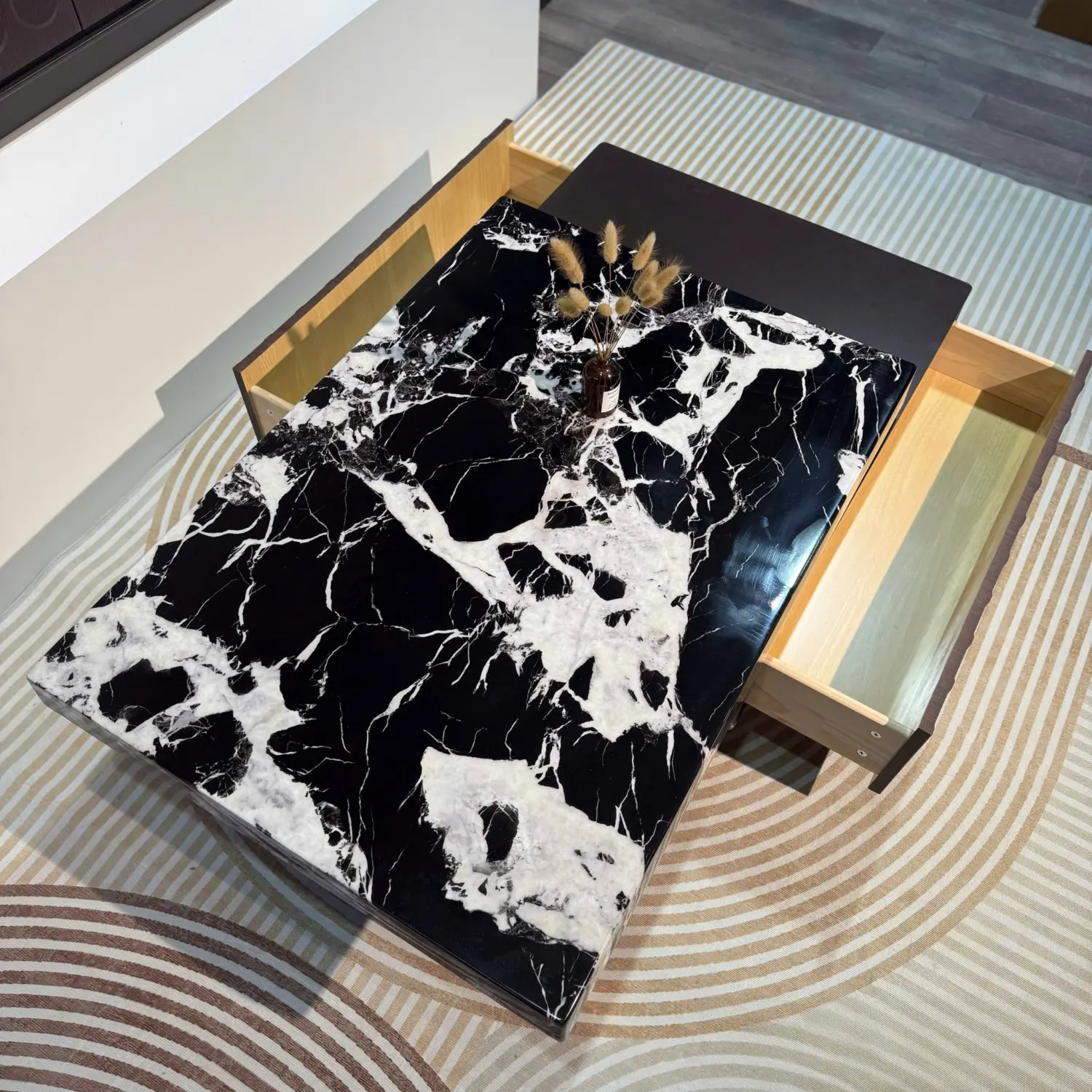 Bàn Trà Mặt Đá Đen Vân Trắng Phối Gỗ Cao Cấp - SP14342 15 ban tra mat da den van trang phoi go cao cap sp14342 2