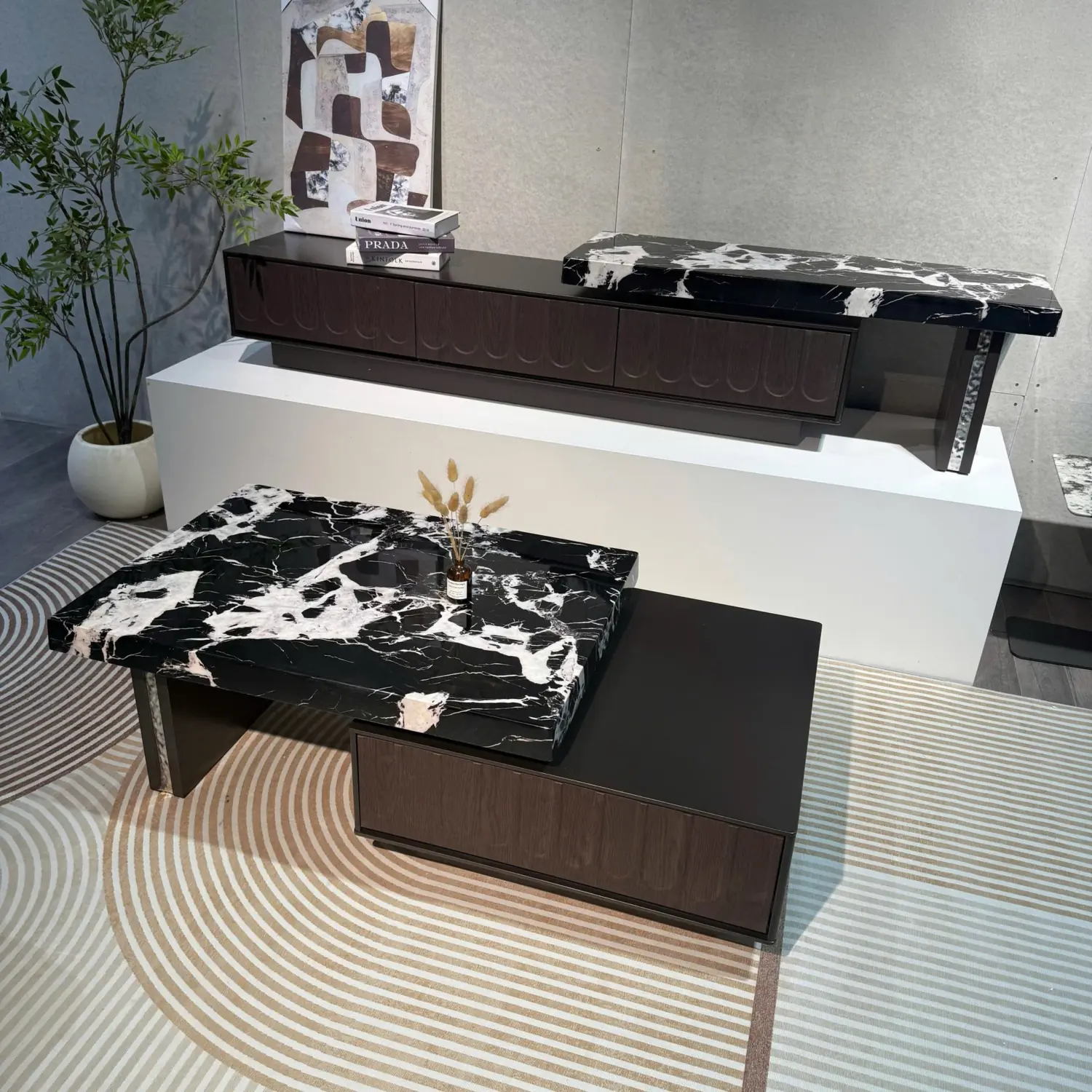 Bàn Trà Mặt Đá Đen Vân Trắng Phối Gỗ Cao Cấp - SP14342 14 ban tra mat da den van trang phoi go cao cap sp14342 3