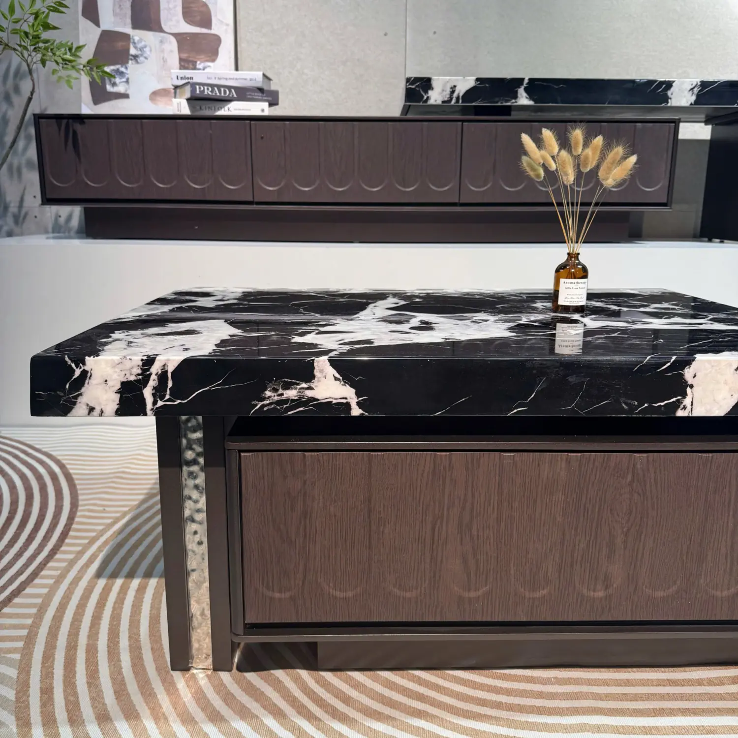 Bàn Trà Mặt Đá Đen Vân Trắng Phối Gỗ Cao Cấp - SP14342 13 ban tra mat da den van trang phoi go cao cap sp14342 4