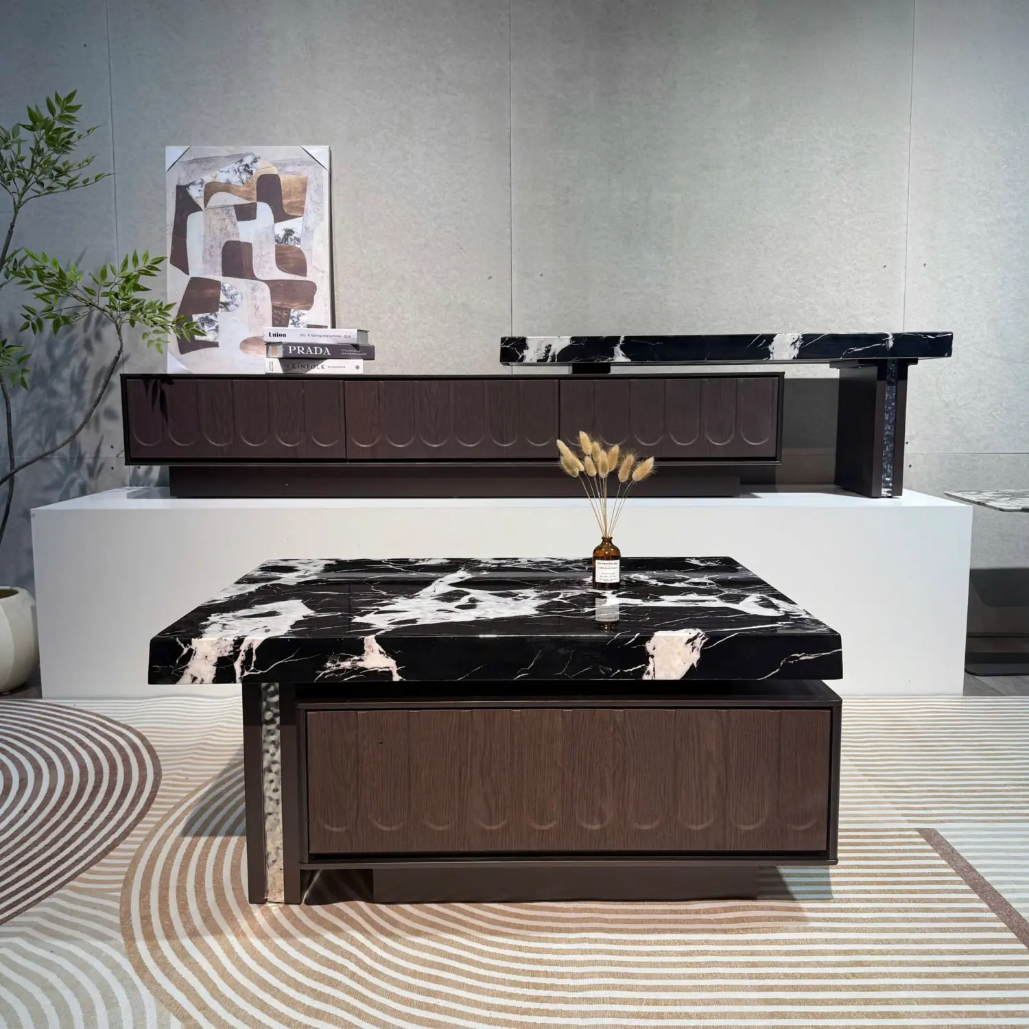 Bàn Trà Mặt Đá Đen Vân Trắng Phối Gỗ Cao Cấp - SP14342 12 ban tra mat da den van trang phoi go cao cap sp14342 5