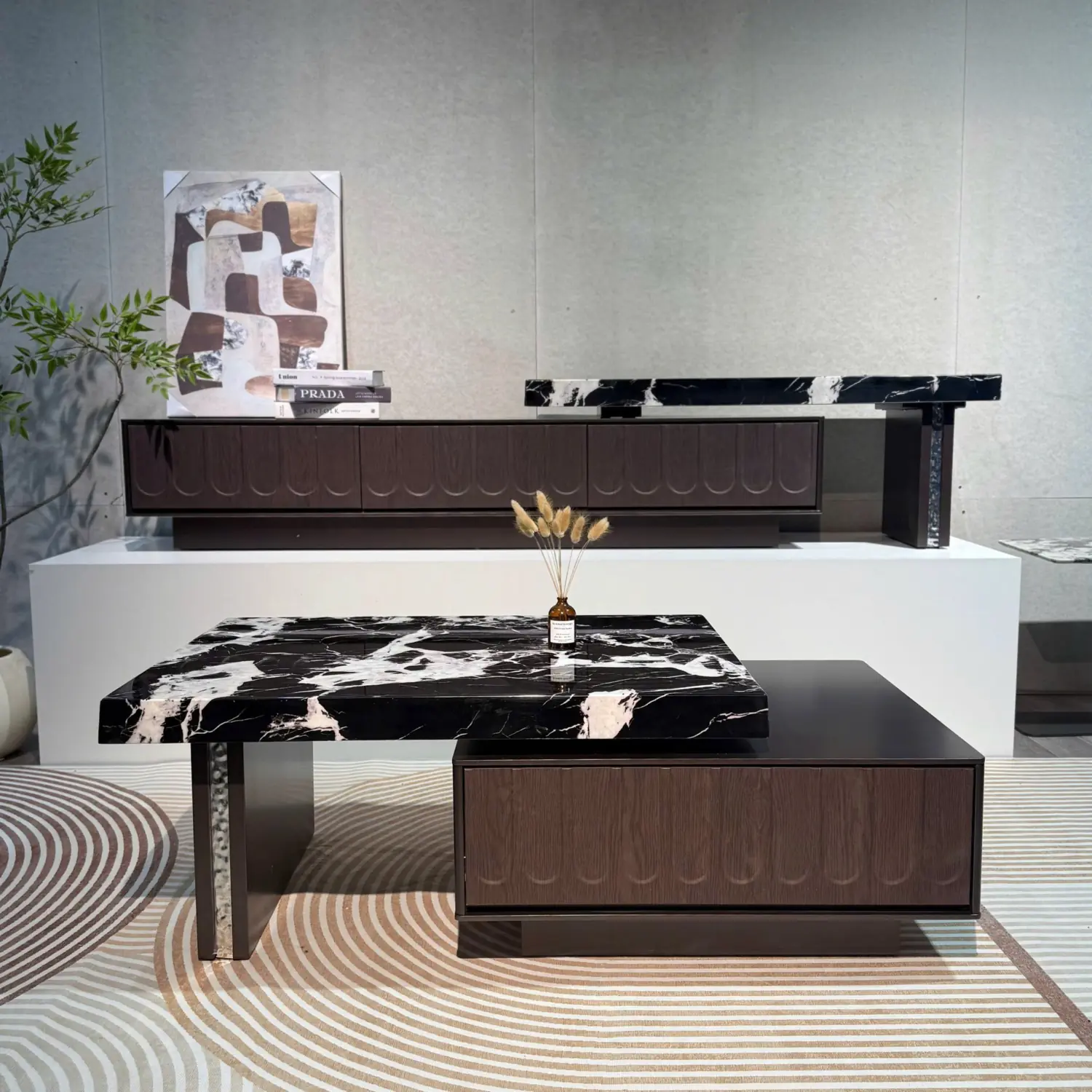 Bàn Trà Mặt Đá Đen Vân Trắng Phối Gỗ Cao Cấp - SP14342 17 ban tra mat da den van trang phoi go cao cap sp14342