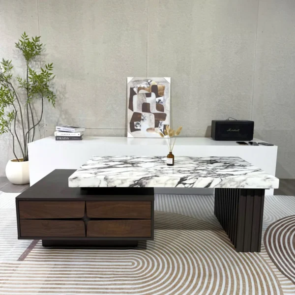 Bàn Trà Mặt Đá Nhập Khẩu Phối Gỗ Cao Cấp Sang Trọng - SP14357