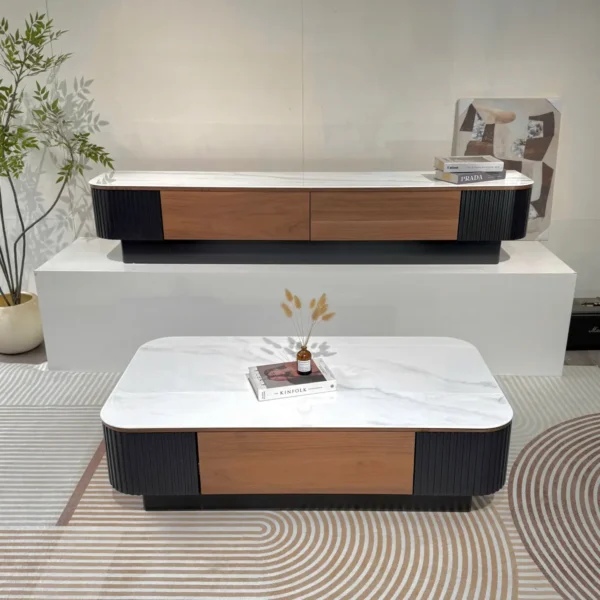 Bàn Trà Mặt Đá Phối Gỗ Hiện Đại Sang Trọng - SP14336