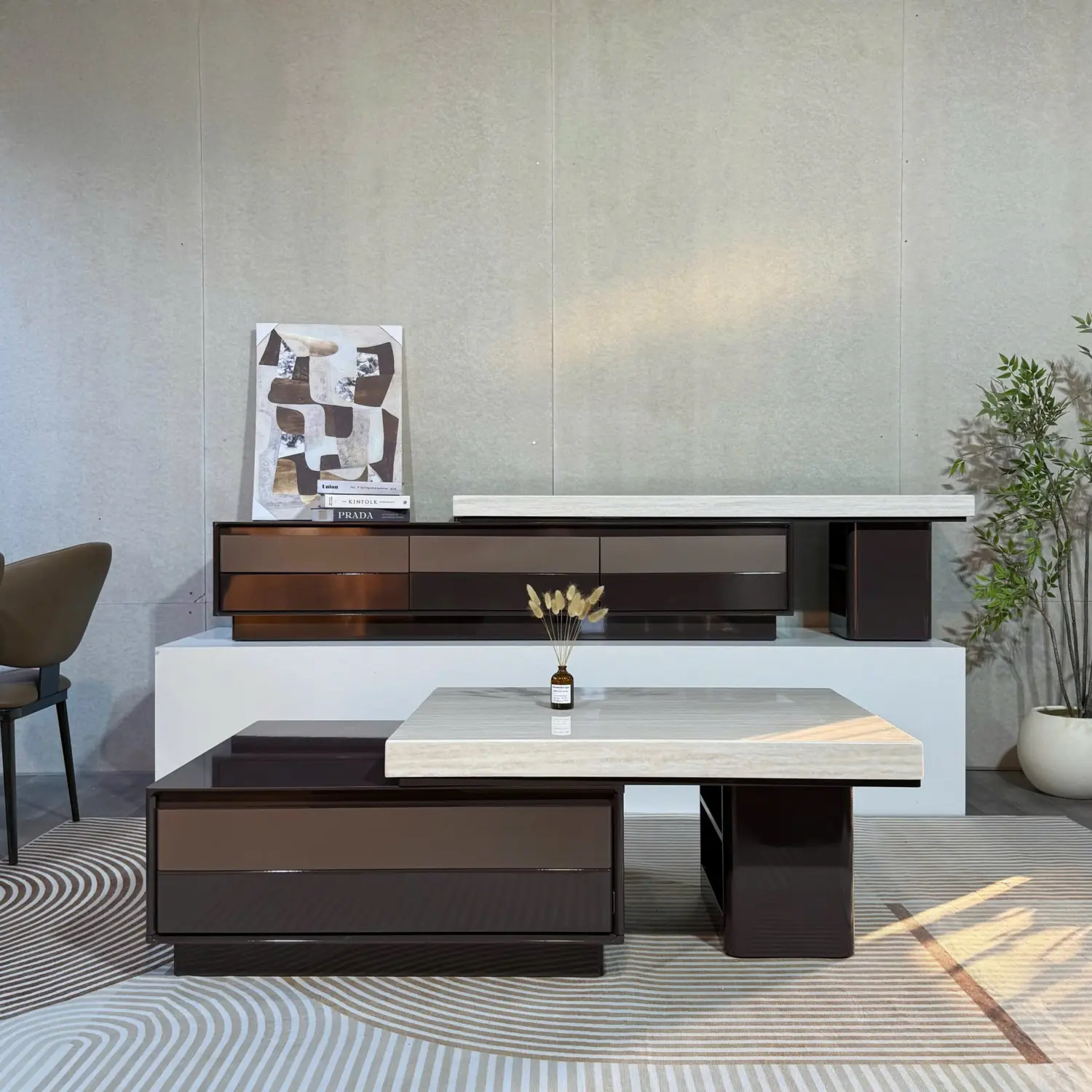 Bàn Trà Mặt Đá Vân Mây Phối Gỗ Nâu Hiện Đại - SP14349 12 ban tra mat da van may phoi go nau hien dai sp14349 3