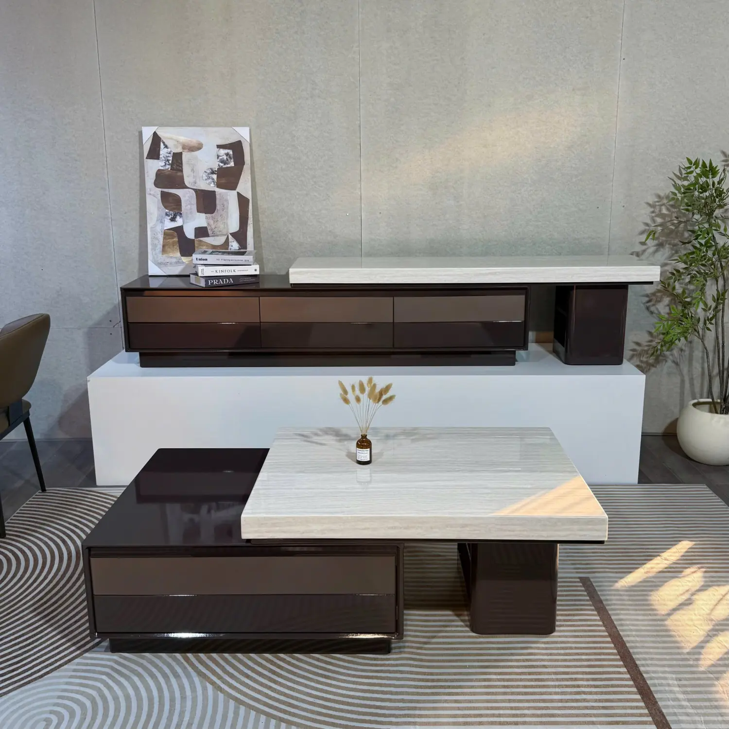 Bàn Trà Mặt Đá Vân Mây Phối Gỗ Nâu Hiện Đại - SP14349 10 ban tra mat da van may phoi go nau hien dai sp14349 5