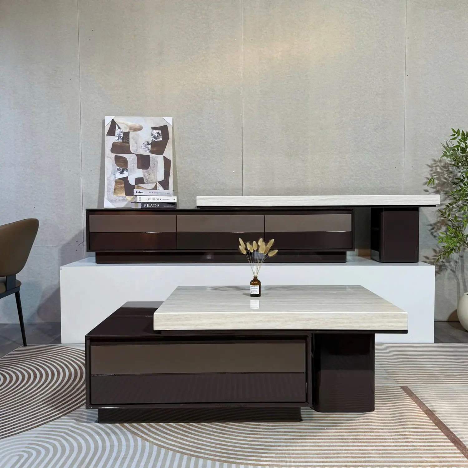 Bàn Trà Mặt Đá Vân Mây Phối Gỗ Nâu Hiện Đại - SP14349 9 ban tra mat da van may phoi go nau hien dai sp14349 6