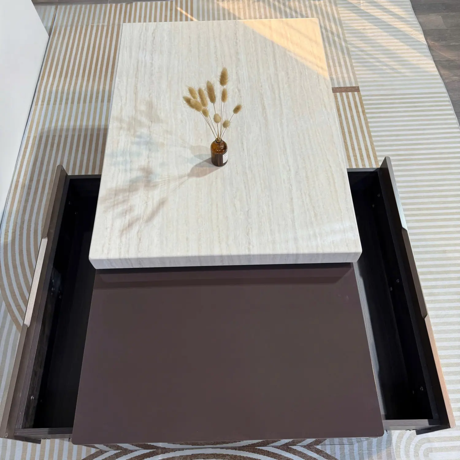 Bàn Trà Mặt Đá Vân Mây Phối Gỗ Nâu Hiện Đại - SP14349 8 ban tra mat da van may phoi go nau hien dai sp14349