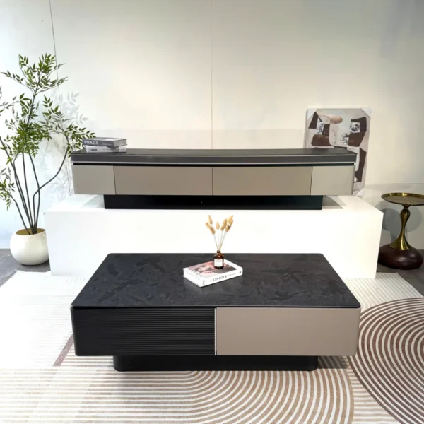 Bàn Trà Vuông Mặt Đá Vân Mây Đen Cao Cấp - SP14280