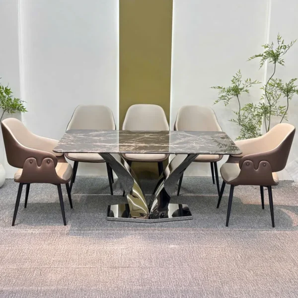Bộ Bàn Ăn 6 Ghế Chân Inox Chữ V Cách Điệu Hiện Đại - SP14237