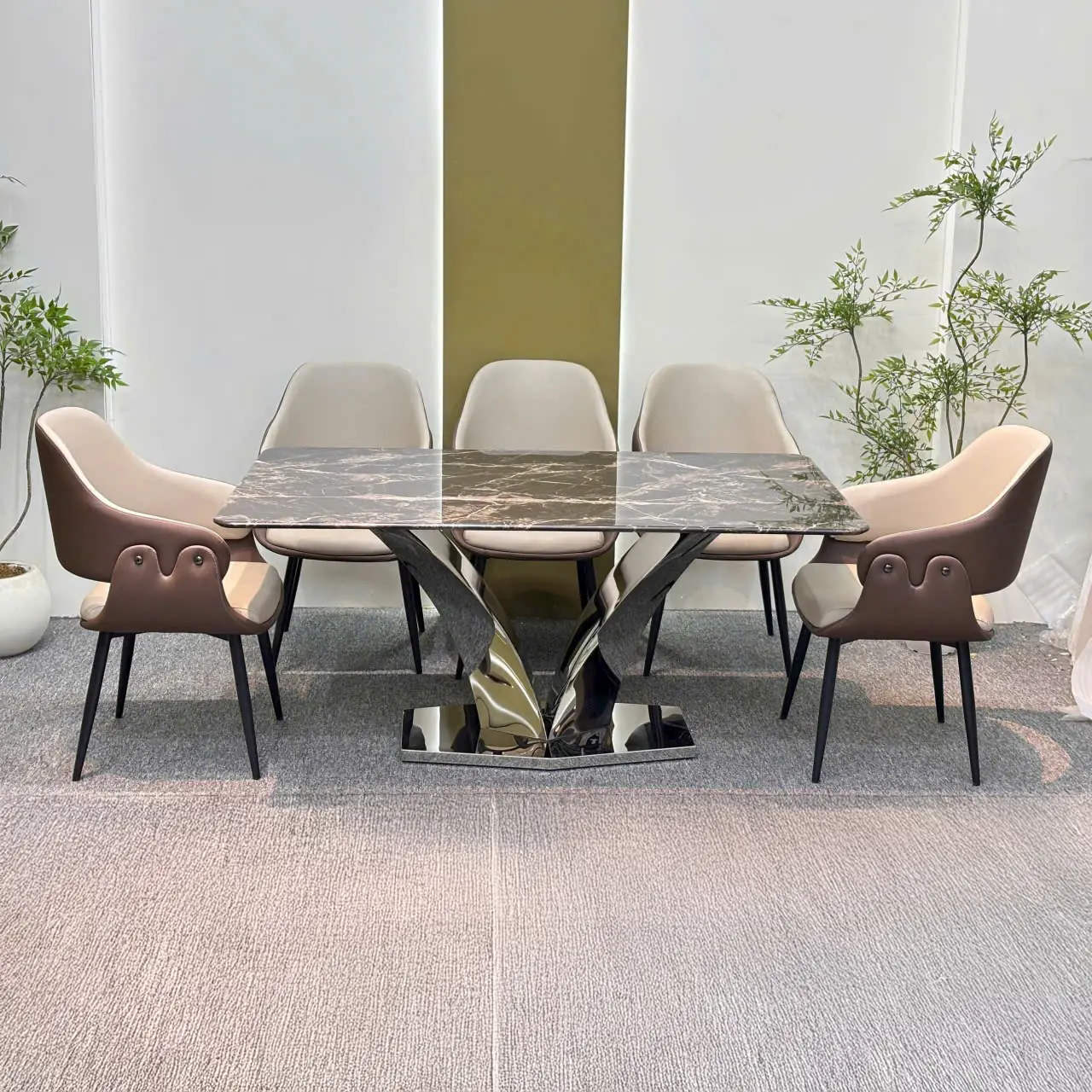 Bộ Bàn Ăn 6 Ghế Chân Inox Chữ V Cách Điệu Hiện Đại - SP14237 16 bo ban an 6 ghe chan inox chu v cach dieu hien dai sp14237 6