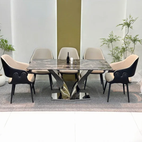 Bộ Bàn Ăn 6 Ghế Chân Inox Chữ V Cách Điệu Hiện Đại - SP14237 8 bo ban an 6 ghe chan inox chu v cach dieu hien dai sp14237