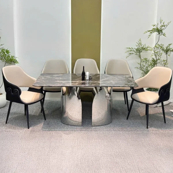 Bộ bàn ăn 6 ghế chân inox trụ cong cao cấp - SP14251